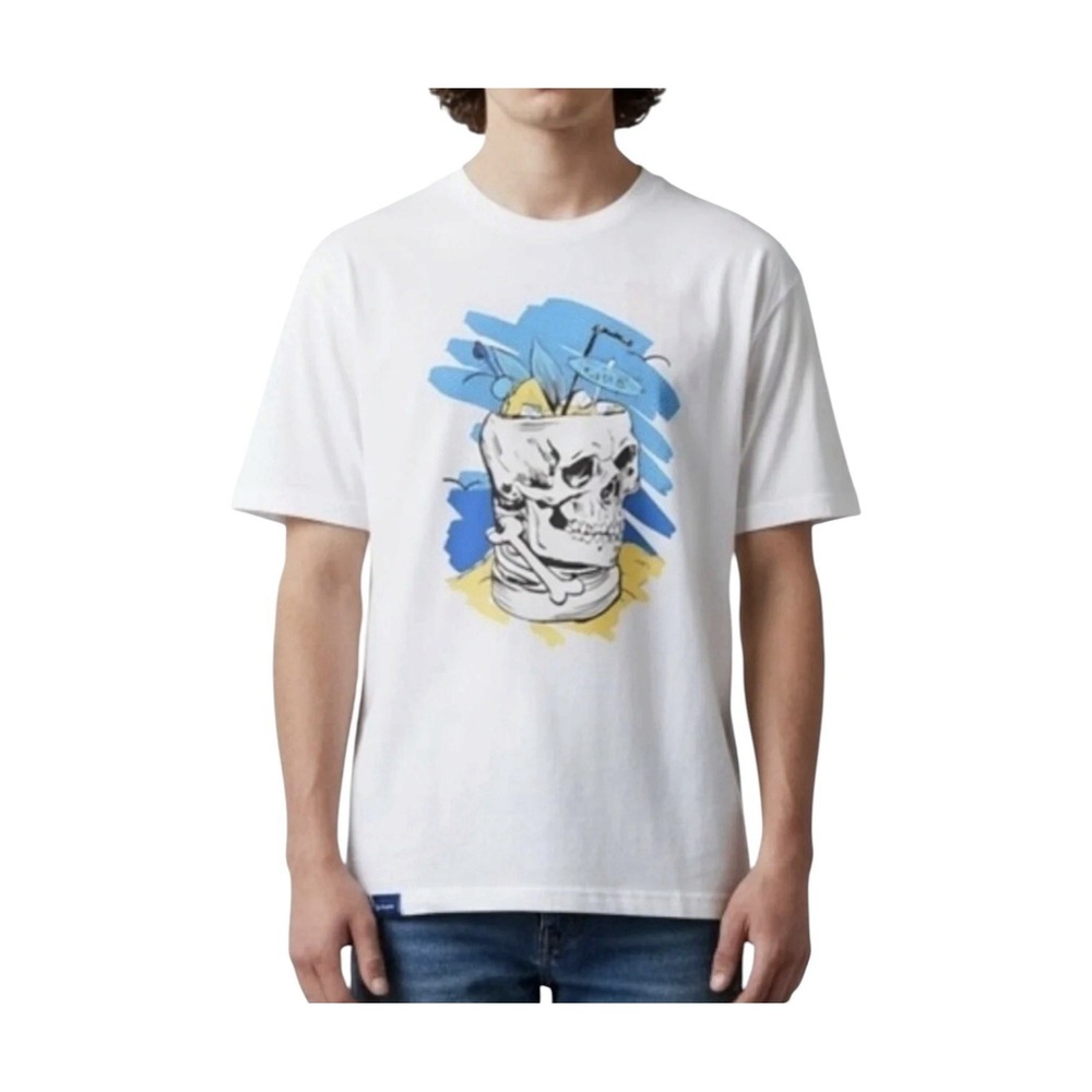 New Robert Graham T-shirt Large White Tropical‎ Tiki Skull Graphic Print